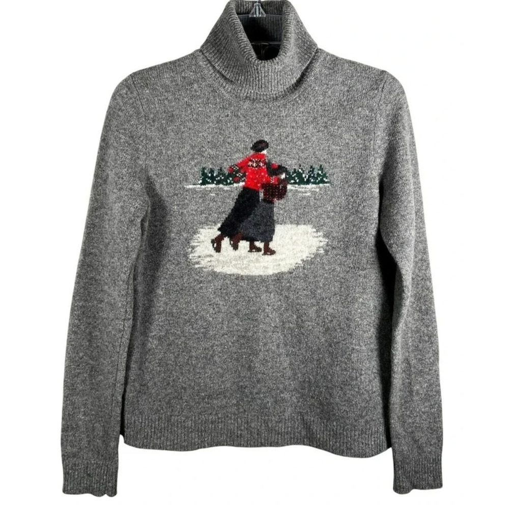 Lauren Ralph Lauren Gray Lambswool Ice Skater Intarsia Turtleneck Sweater‎ M - Picture 2 of 7